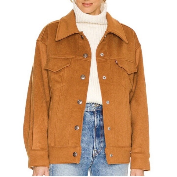 LEVIS GINGER WOOL SNAP FRONT TRUCKER VARSITY JACKET WOMENS SMALL OVERSIZED - Picture 1 of 7